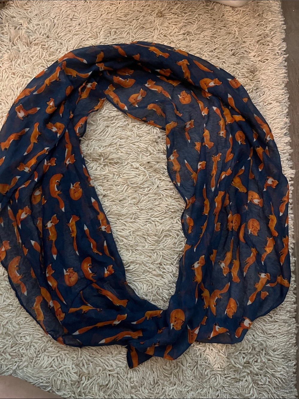 Navy Infinity Scarf with Orange Fox Print